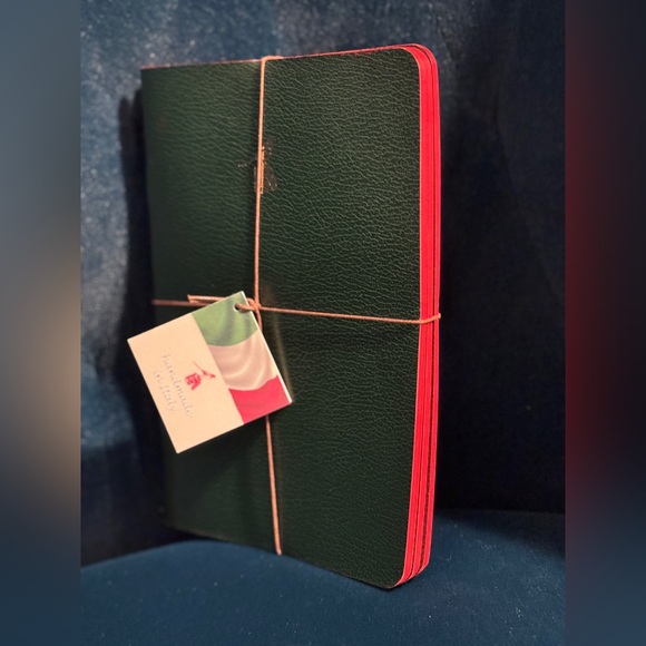 Italian Leather Bieffe Set of Three Journals Green with Red leafing Notebooks - Picture 8 of 9
